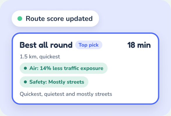 A route card marked “Route score updated”.